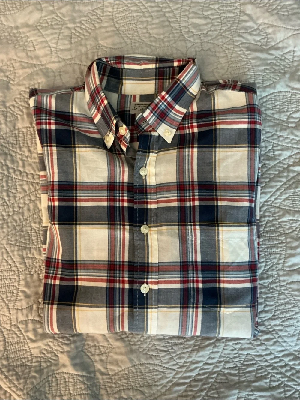 J. Crew White Plaid Button-Down Shirt with Red & Navy Stripes